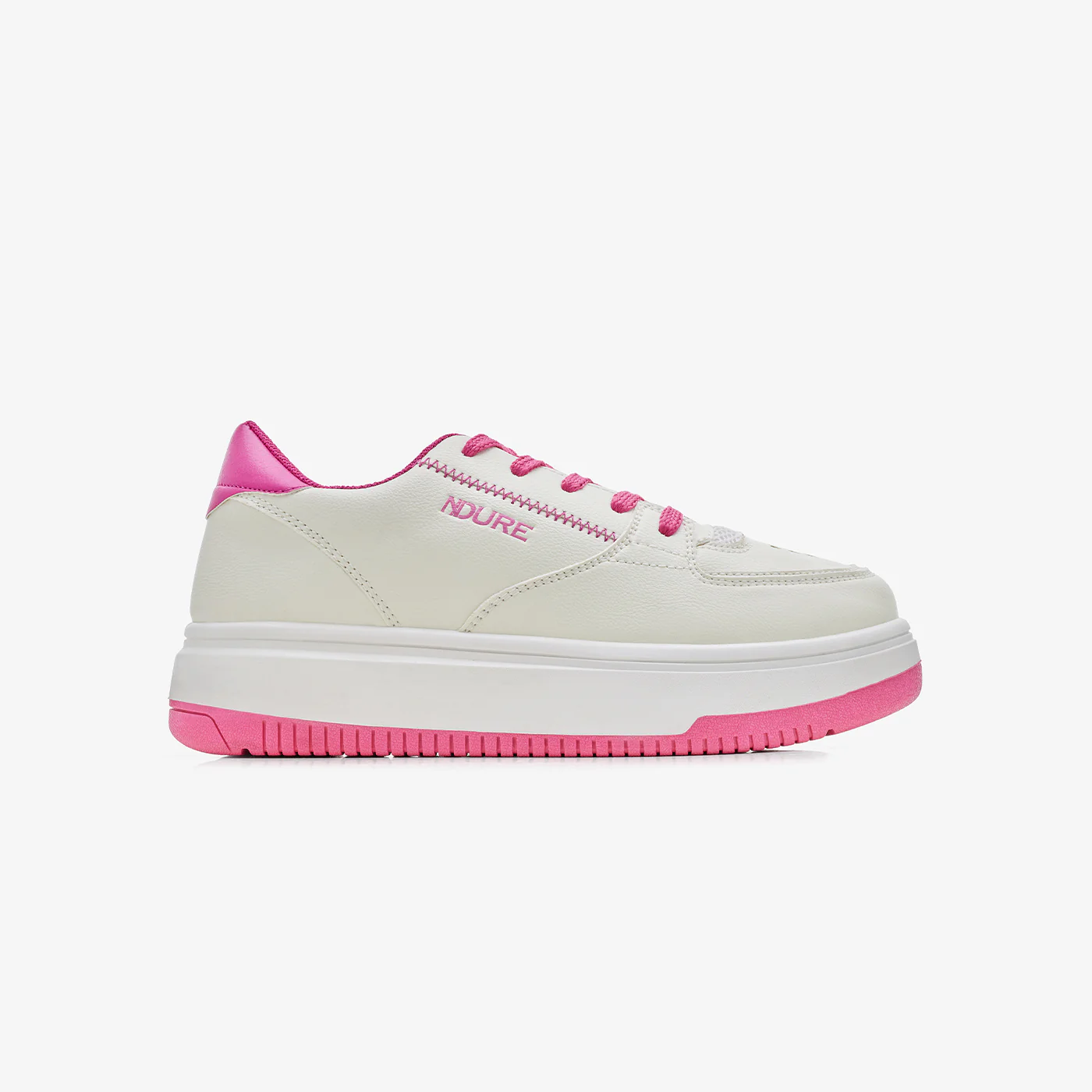 Girls' White Lace-Up Sneakers with Contrast Sole