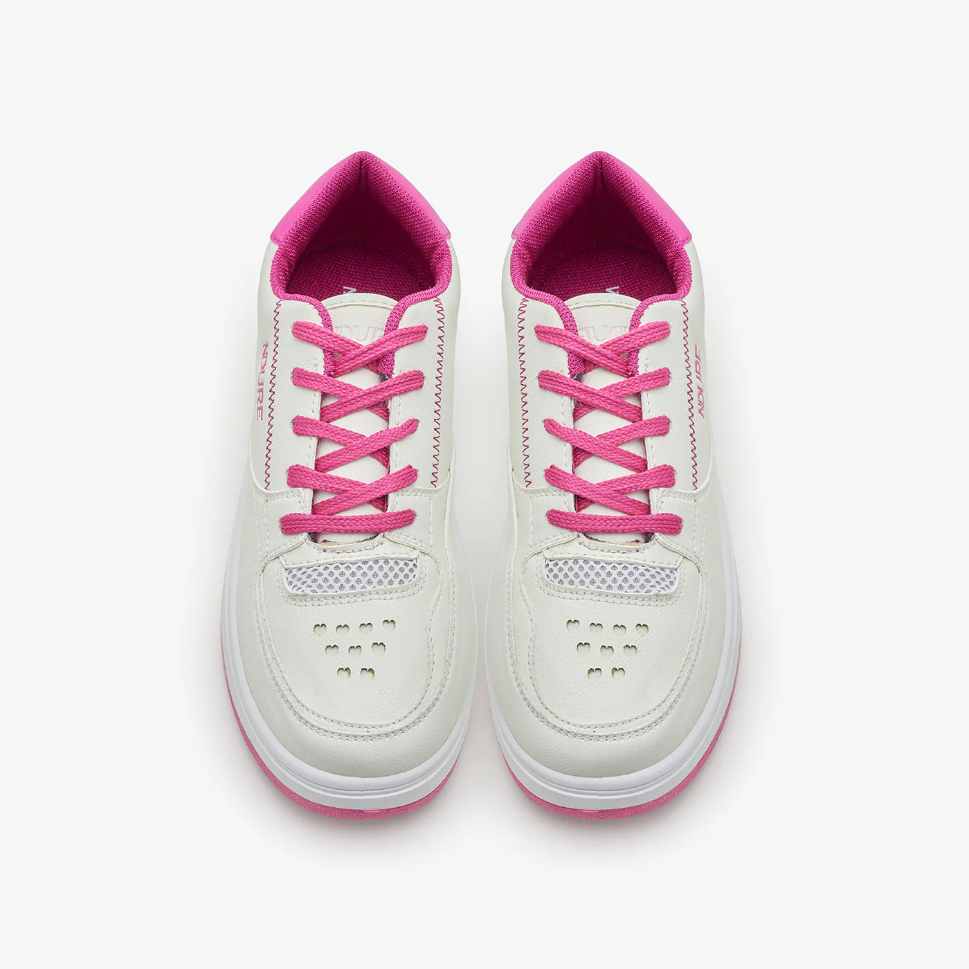 Girls' White Lace-Up Sneakers with Contrast Sole - Image 2