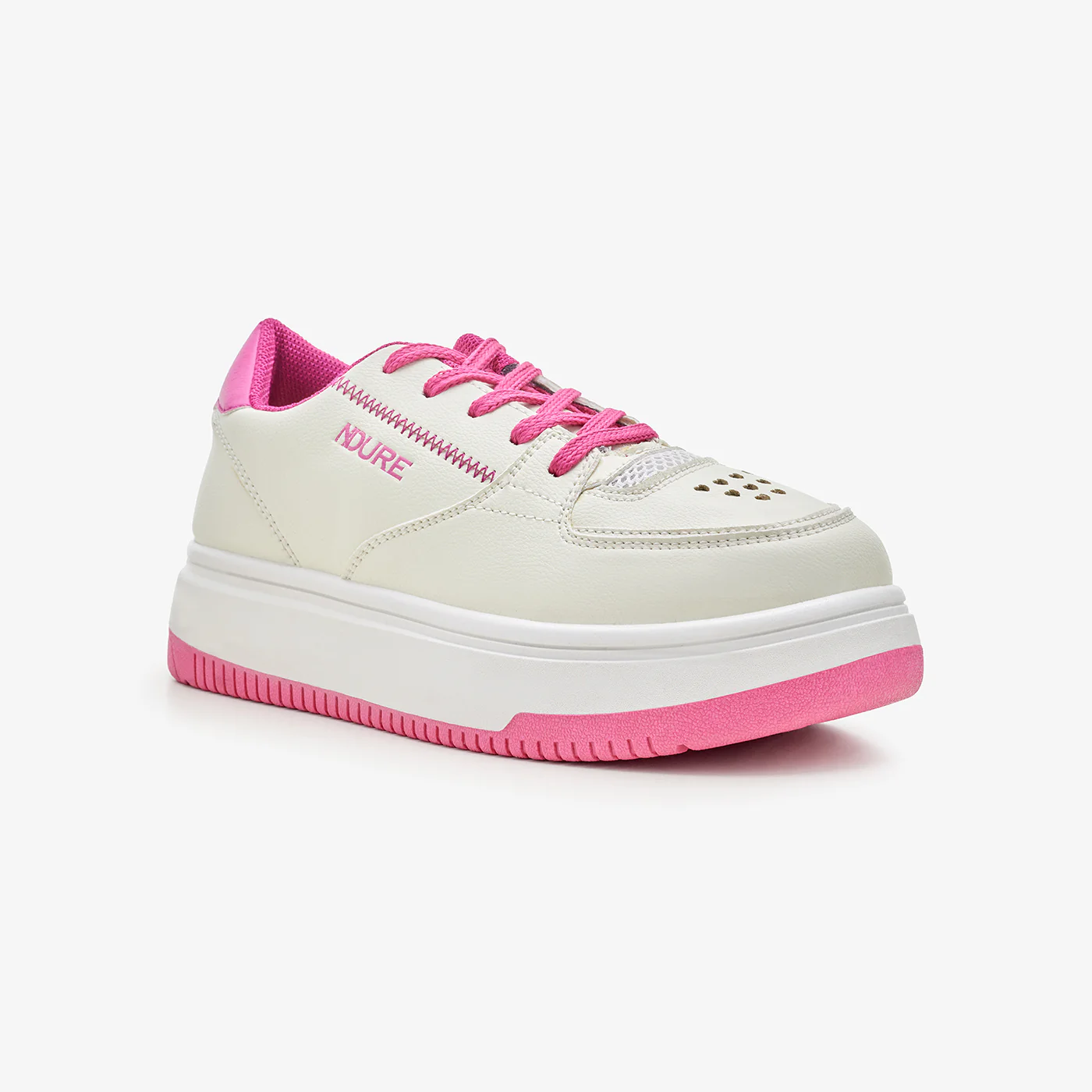 Girls' White Lace-Up Sneakers with Contrast Sole - Image 3